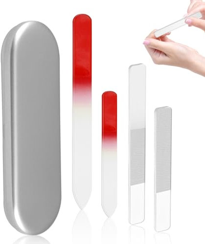 Joynine Lime Unghie in Vetro 4Pezzi Lime per Unghie con Custodia Lima Unghie Professionale Set Manicure Professionale Doppia Faccia Cristallo per Unghie Acriliche e Maturali Uso Domestico e in Salone