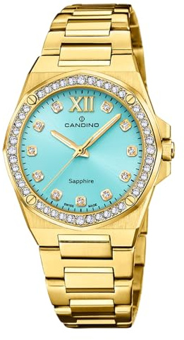 Candino Swiss Damenuhr Analog aus Edelstahl 316l Goldfarben | Quarzwerk, Widerstandsfähiges Saphirglas, Wasserdicht 5 ATM C4755/2