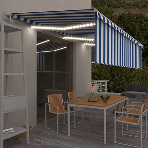 Homgoday Automatisches Sonnensegel mit Windsensor, LED, 6 x 3 m, blau und weiß, Einrichtung für Strand, Pool, Garten