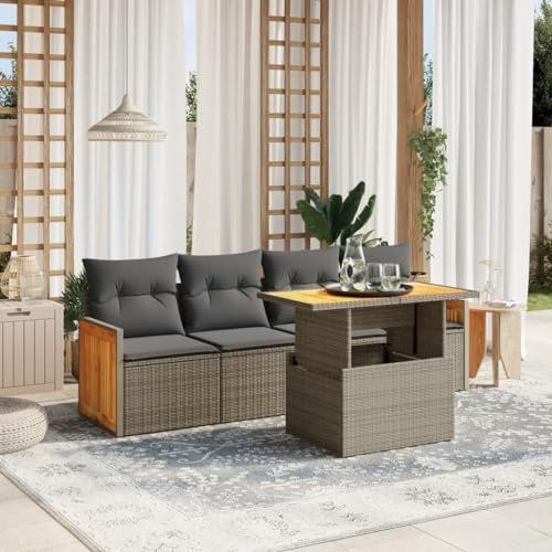 Amorsee Balkon Sofa Verstellbare Tischplatte Gartensofa Gartenbank Rattan Sofa 4 Sitzer Lounge Sofa Outdoor Rattansofa Balkon Lounge Klein Sitzecke Sitzlounge Balkonmöbel Couch Gartenlounge