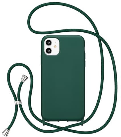 ZTOFERA Crossbody Lanyard Case for iPhone 11, Liquid Silicone Protective Phone Case with Adjustable Strap Neck Cord Necklace Girls Women Soft Cover for iPhone 11, Dark Green