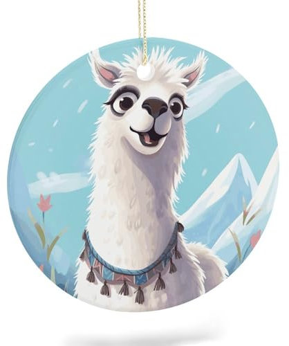 Weihnachtsschmuck Lama Keramik Ornament Christbaumschmuck Kreis Hängend für Weihnachtsbäume Hängende Porzellan Ornament für Weihnachtsdekoration