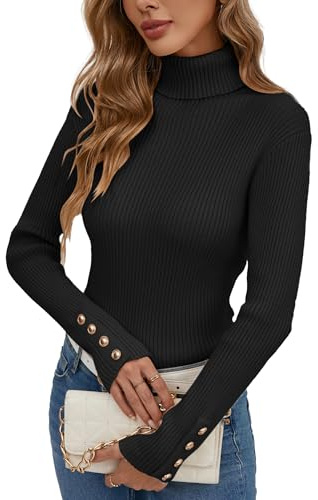 Famulily High Neck Black Jumper for Women Wear with Leggings, Ribbed Fall Winter Sweater Long Sleeve Tunic Tops (S, Black)
