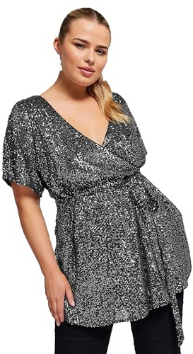 Yours London Curve Sequin Wrap Top - Women's - Plus Size Curve Silver