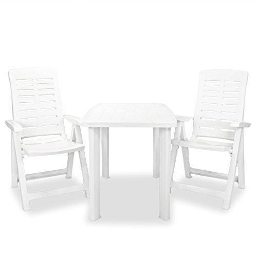 ShGaxin 3-TLG. Bistro-Set, Gartenset Tisch Und Stühle, Balkon Möbel Für Kleinen Balkon, Terrassenmöbel, Balkonset, Balkonmöbel, Kunststoff Weiß