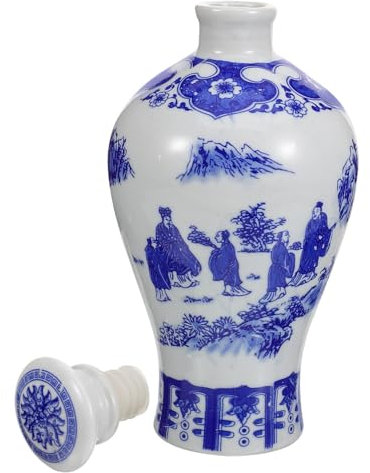 OFFSCH Botella de Licor China de Porcelana Blanca Y Azul Hecha a Mano Tarro de Licor de Cerámica Fina