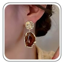 Yheakne Vintage Unregelmäßige Acryl Ohrringe Baumeln Emaille Braun Tropfen Ohrringe Gold Gehämmert Disc Ohrstecker Acryl Braun Geometrischen Ohrringe Schmuck Für Frauen
