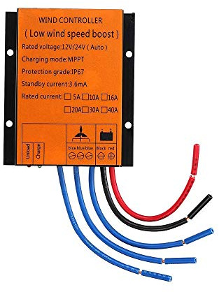800W Windregler Windgenerator Charge Controller Boost Laderegler 12V/24V/48v Wasserdicht 20A MPPT Regler für Windkraftanlagen Leistungsregler (1224, Volt)