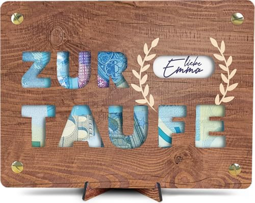 Zur Taufe Geldkarte - XL Geldgeschenk aus Holz inkl. Ständer | ZUR TAUFE - Zur Taufe Deko, Zur Taufeskarten, Geschenk Zur Taufe Mädchen, Geschenk Zur Taufe Junge, Zur Taufe Geschenke für Mädchen