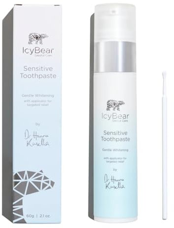 ICY Bear Sensitive Teeth Whitening Toothpaste - Mint Flavour Toothpaste for Instant Sensitivity Relief & Gentle Whitening. 60g Pump Action with Precision Applicator Included.