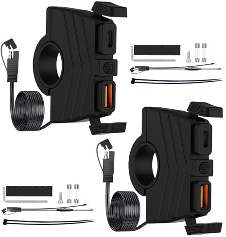 FIVAVA Motorrad USB C Steckdose,18W QC3.0 USB-A und 36W PD Type-C Motorrad Telefon Ladegerät Wasserdichter für 12V-24V (2er-Pack)