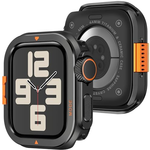 Amizee Metallo Cover Compatibile con Apple Watch Series 6/5/4/SE 3 2 1 44mm con Indietro Coprire, Rugged Protezione Paraurti Anti-Graffio Custodia Protettiva per iWatch 44mm, Nero