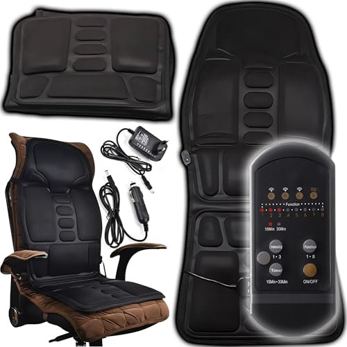 Retoo Massagesitzauflage 14,4 W Leistung, mit 5 Massageköpfe, Rückenmassagegerät Mit 3 Heizintensitäten, ferngesteuerte Massagematte