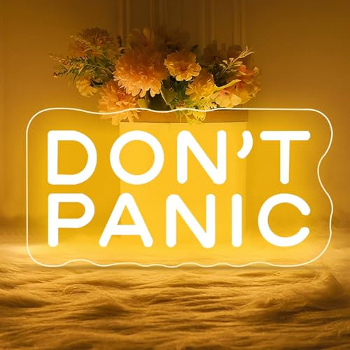 Don't Panic Neon Schild Inspirierende LED Neon Leuchte für Wanddekoration Dimmbar USB-betrieben Beleuchtetes Schild für Schlafzimmer, Man Cave, Büro, Home Gym, Gamerzimmer & Partydekoration