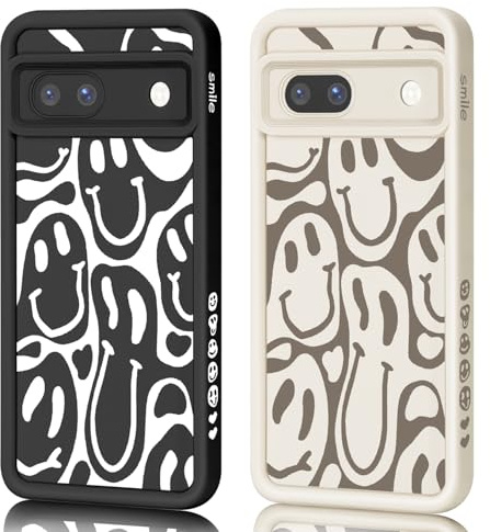 AICISINGN 2 Stück Handyhülle für Google Pixel 7A Hülle Aesthetic Smiley mit Muster Matte Case Frauen Mädchen, Weich TPU Schutzhülle Stoßfest Bumper Case für Google Pixel 7a, 03