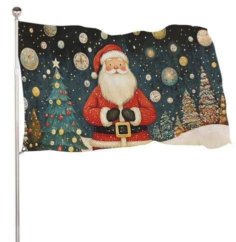 Drapeau de Noël Drapeau de jardin 90 x 150 cm Imprimé des deux côtés En polyester Pour la décoration de la maison et du jardin, résistant aux intempéries Avec motif Père Noël mignon
