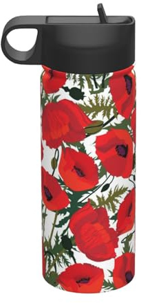 YBGHDAA Bouteille isotherme en métal à double paroi pour boissons froides Motif fleur de coquelicot 532 ml