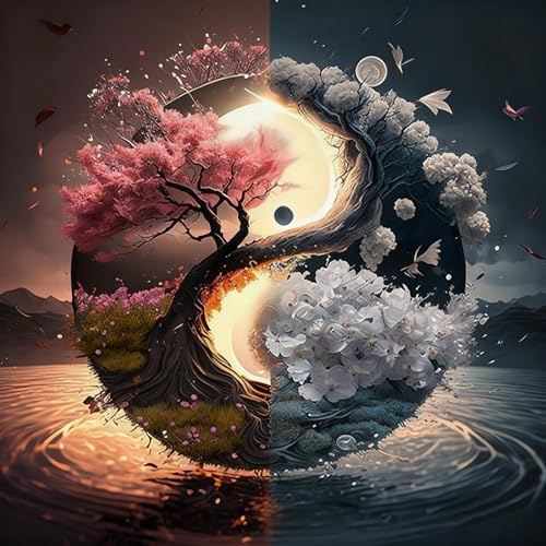 ChAusa Yin und Yang Diamond Painting, Spiritueller Baum des Lebens Basteln | Erwachsene, DIY Strass Diamant Painting Bilder Landschaft Erwachsene, für Anfänger Zuhause Dekor 40X40cm