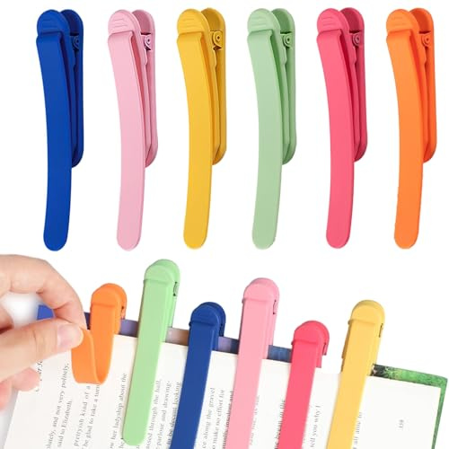 Ousuwo Lot de 6 pinces colorées pour lecteurs, support de page sécurisé pour femmes, hommes, enfants, accessoires de lecture idéaux, cadeau pour les amateurs de livres, marque-page automatique en