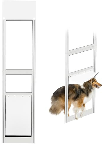 XL Dog Door for Sliding Glass Door Easy Installation Adjustable 75“ to 81” Slider Height,All-Metal Framed & Panel with Rotating Screws