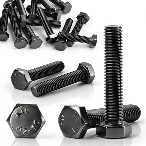 mawmuaw M10x20 mm Schrauben Schwarz, 12 Stück Sechskantschrauben Edelstahl | Sechskantkopfschrauben DIN 933, Außensechskant Bolzen, Maschinenschrauben Edelstahl A2 V2A für Außengeländer Möbelreparatur