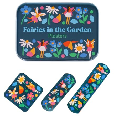 Rex London Dinosaurier Pflaster Set in Metalldose, 30 Stück Latexfrei, 3 Größen, Bunte Dino-Motive für Kinder (Fairies in the Garden)