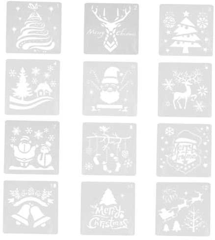 iplusmile 24pièces Pochoirs de Noël Modèles pour Dessin et Peinture Thème des Fêtes Sapin Père Noël Flocons de Cloches