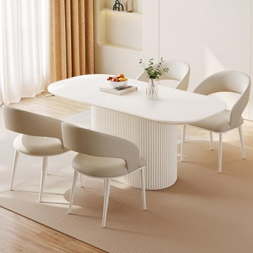 Guyii Esstisch Weiß mit 4 Stühlen, Moderner Küchentisch Esszimmertisch für Esszimmer, Wohnzimmer, Küche, Stabiler Tisch mit runden Ecken und pflegeleichter Oberfläche (1 Esstisch 4 Stühle, 160 cm)