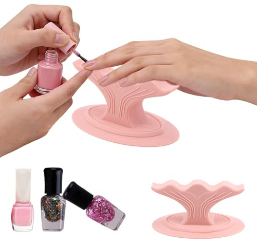 Nail Finger Rest Stand, Whale Tail Shaped Silicone Stable Manicure & Pedicure Support Hand Practice Holder for Nail Tech Painting Gel Polish Application Compact & Portable for Home Salon Use (Pink)