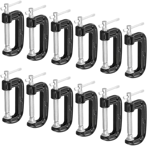 ZEONHAK 12 Pack 2 Inch Mini C Clamp, 50mm Small G Clamps with Adjustable Screw, Black for Welding and Woodworking