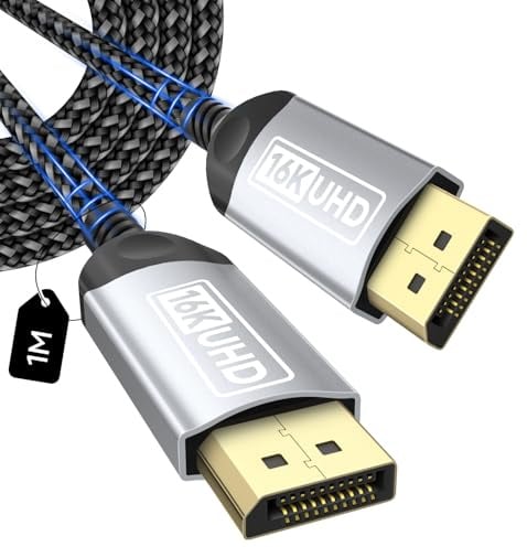 layajia Cavo DisplayPort 2.1 16K 1M, Cavo DP a DP Supporta 16K@30Hz 8K@240Hz 4K@240Hz, 80Gbps, HDCP 2.3, HDR DSC 1.2a MST FreeSync G-Sync per TV PC Scheda Video Monitor