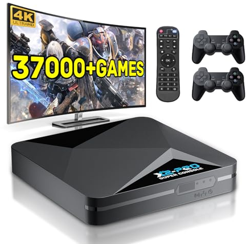 Kinhank Console di gioco retrò, Super Console X2 Pro integrata 37000+ giochi, console per videogiochi Android 9.0/Emuelec 4.6, uscita UHD 4K, 2.4G/5G, BT 5.0