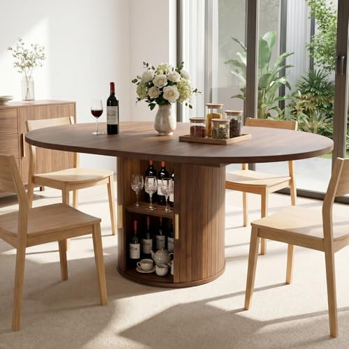 110-150cm Extendable Round Dining Table for 4-8 with Hidden Storage, Walnut