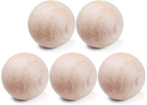 5 Stück Holzbälle, 5, 1 cm, natürliche Bastelbälle, leicht und einfach zu kontrollieren, wiederverwendbarer Feldhockeyball für Eis, Straßenhockey, Spielübungen, DIY-Bastelprojekte, aus Holz zum Bast
