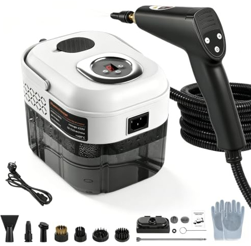 Teodute 2500W Pulitore a Vapore Portatile, con 13 Accessori, 1,7L Grande Serbatoio Steam Cleaner, per Cucina Bagno Patio Piastrelle Fughe Pavimenti (Nero)