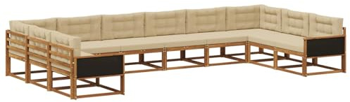 vidaXL Outdoor-Sofagarnitur mit Kissen 10 pcs Natur und Beige, Moderner Garten-Sofa, strapazierfähige Lounge, Elegantes Patio-Sofa, Sitzplatz im Garten, Möbel für Poolbereich