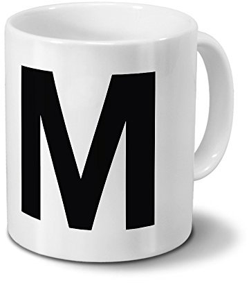 Tasse mit dem Buchstaben M - Motiv Letters - Trend, Modern, Kaffeebecher, Mug, Becher, Kaffeetasse - Farbe Weiß