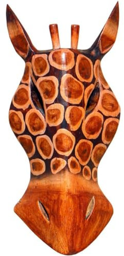 Wogeka - 20 cm Giraffe Wand-Maske - Handarbeit aus Holz als Geschenk-Idee zu Geburtsag Weihnachten zur Afrika Deko Maske74
