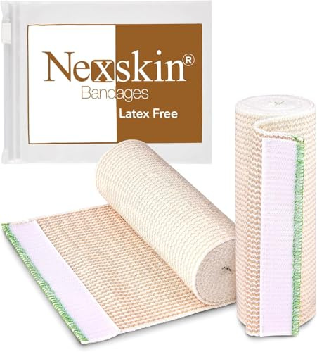 Premium Elastic Bandage Wrap (6” Wide, 2 Pack) - Nexskin Latex Free Athletic/Medical Compression Bandages Hook & Loop Fasteners at Both Ends - Lifetime Washable & Reusable Bandages