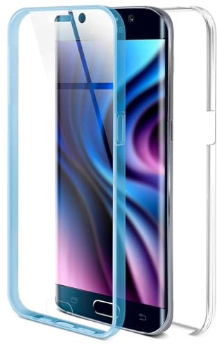 ONEFLOW Touch Case für Samsung Galaxy S6 Edge Hülle 360 Grad Komplett Schutz beidseitig, Handyhülle mit Displayschutz, TPU Schutzhülle durchsichtig vorne und hinten stoßfest, Blau