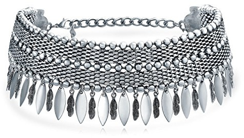 Bling Jewelry Native American Style böhmischen Boho baumelnden Münzen Feder breite Choker Halskette Western-Schmuck für Frauen oxidiert versilbert
