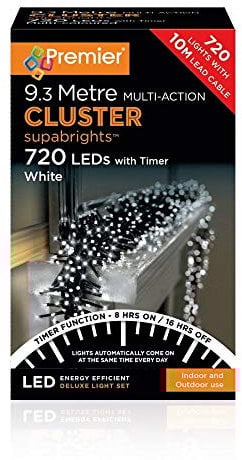 Premier Decorations - 720 Multi Action Cluster LED Lights with Timer - White