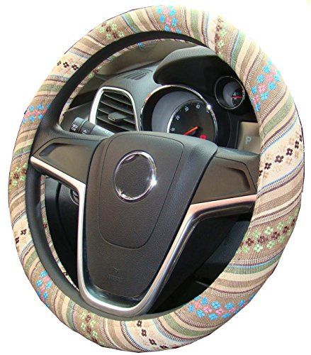 Mayco Bell 2018 Ethnischen Stil Grob Flachs Tuch Automotive Lenkradbezug Anti Slip und Schweißabsorption Auto Auto Wrap Abdeckung (H)