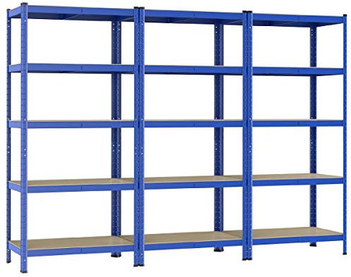 Yaheetech 3 x étagère Charge Lourde 180 x 90 x 40 cm Meuble de Rangement Résistant Clipsable Capacité de 875 kg en Acier MDF E1