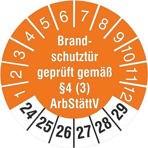 50 Prüfetiketten Brandschutztür geprüft §4 (3) ArbStättV 18 mm 2024-2029 Prüfplaketten