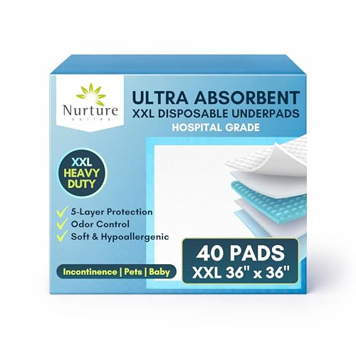 Nurture Valley Ultra absorbierende Einweg-Betteinlagen mit Klebstoff - 36 x 36 - Extra dicke Unterlage Bettüberzug Chux für Bettnässende Inkontinenzmöbel Haustiere - 40er Pack
