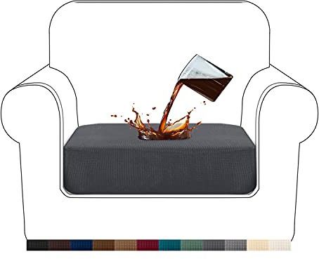 Granbest Premium Water-Repellent Sofa Seat Cushion Covers High Stretch Jacquard Fabric Couch Seat Slipcover Protector for 1 seater sofa (1 seater, Grey)