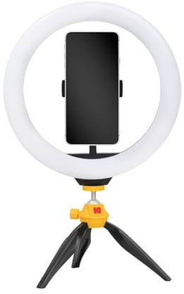 KODAK LED Selfie Ring Light – Stativ, für Smartphones, 25 cm Durchmesser, mit einstellbarer Helligkeit und Farbtemperatur, 1600 Lumen, ideal für Instagram, Snapchat, TikTok und mehr – Weiß