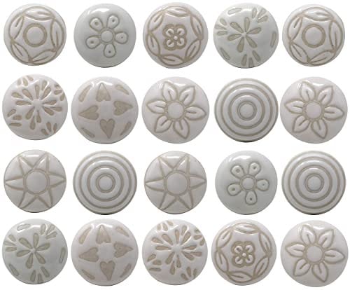 Ajuny Ceramic Knobs White for Dresser Drawers Furniture Chest Cupboard Bathroom Cabinets Kitchen Handmade Decorative Knobs Set of 20
