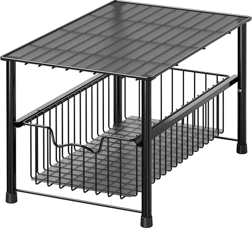 Simple Houseware Stapelbarer Unterschrank mit Schiebekorb und Schublade, Schwarz
